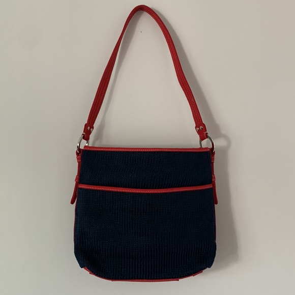 THE SAK Navy Blue w/ Red trim and silver accent, knit, shoulder bag. - Picture 4 of 16